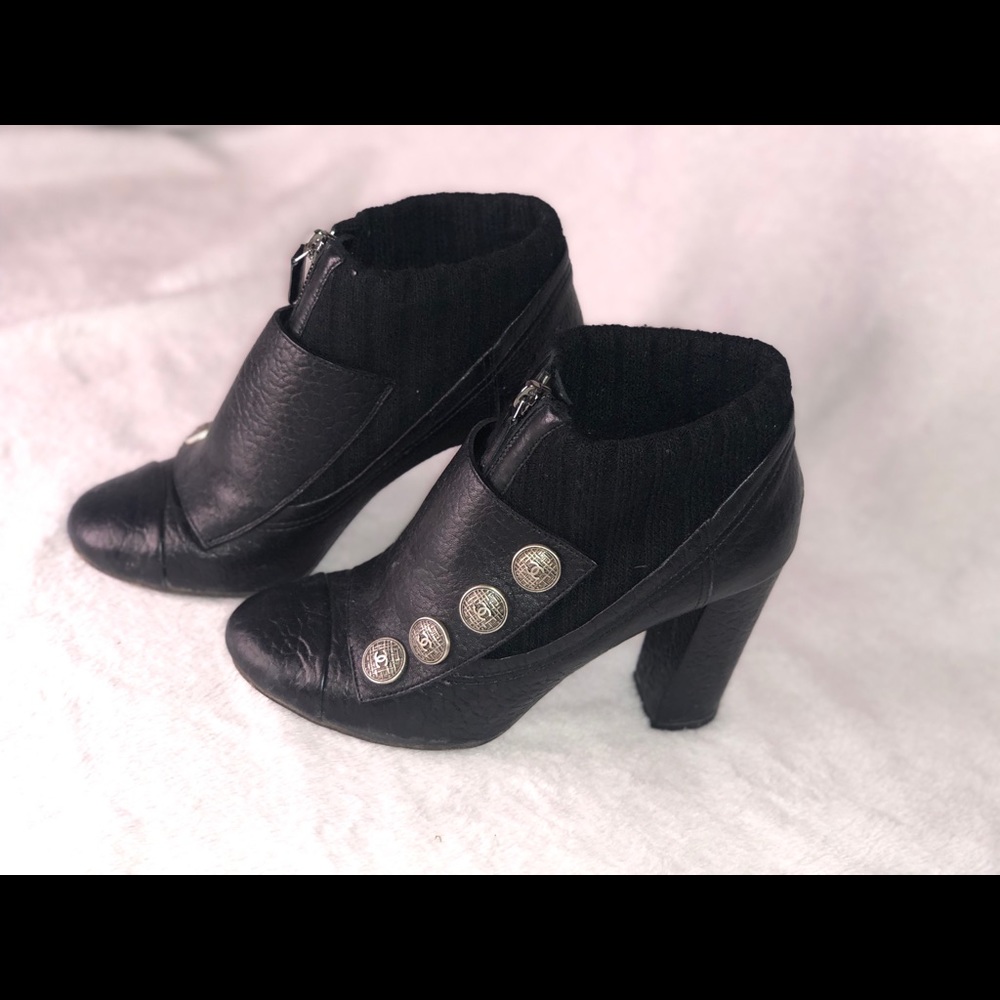 CHANEL Black Leather Ankle Boots
